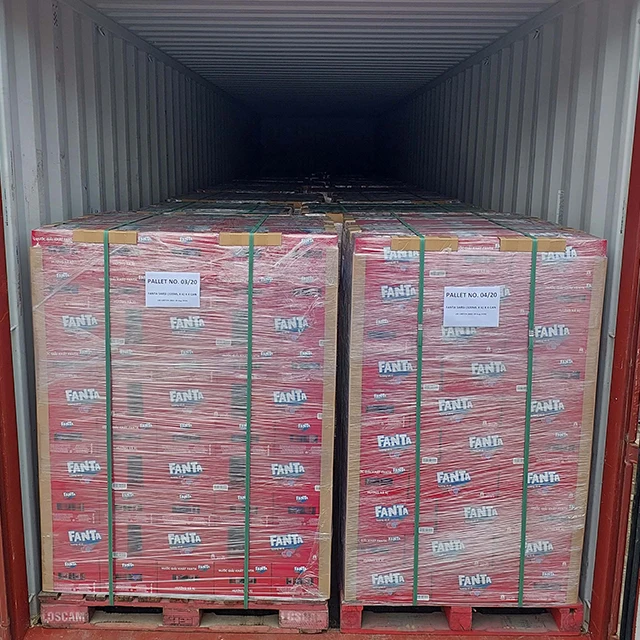Wrapped Fanta pallets inside a freight container