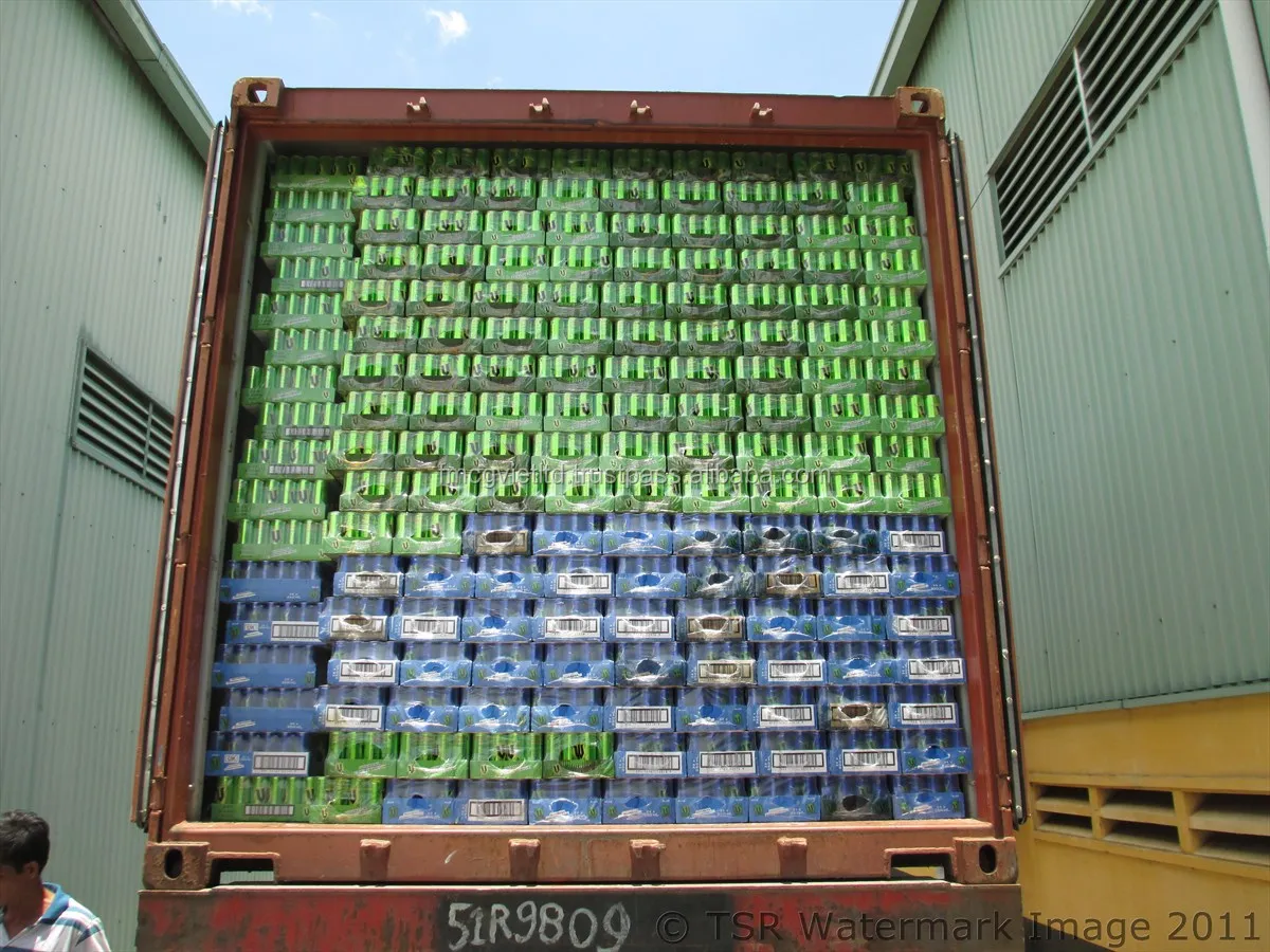 Beverage supplier Europe 32 Beverage cases stacked inside a freight container