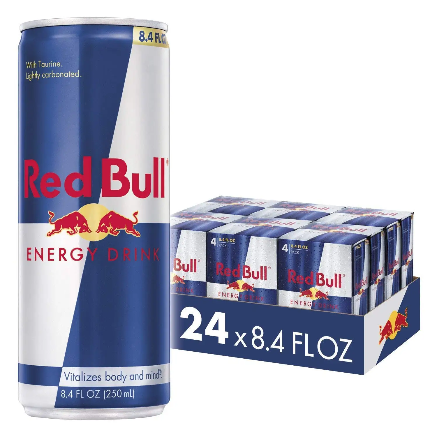 Red Bull supplier Europe 14 Red Bull Original can and 24-can case labelled 8.4 fl oz